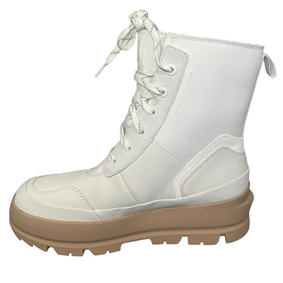 Ugg The Lug Boots Leather Canvas Combat Waterproof Bright White Womens Size 9 - Picture 7 of 16